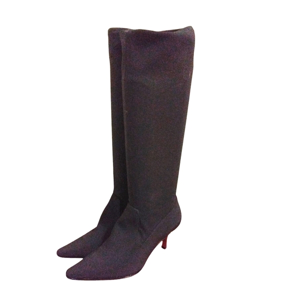 Donald J. Pliner Black Knee High Black Heeled Boots Black Nylon Sock Boots 6.5 - Picture 11 of 11